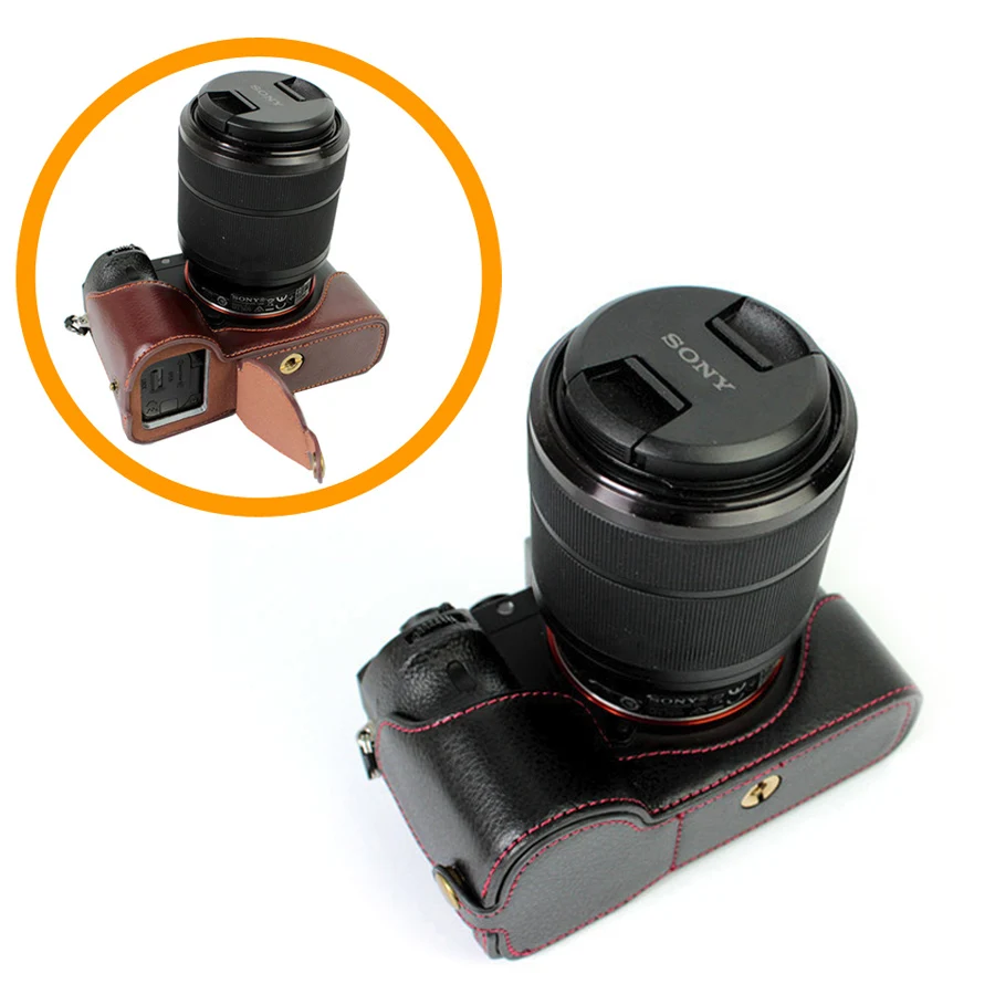 Original De Cuero Real de la mitad cámara caso bolsa cubierta para Sony A7 a7r A-7 parte inferior abierta