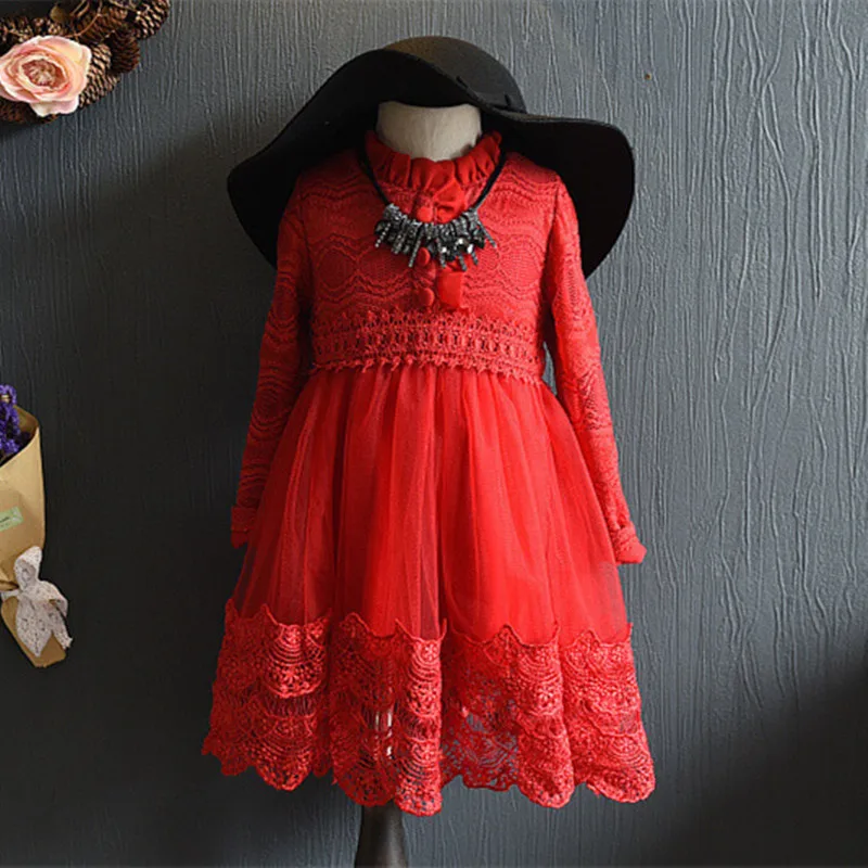 

High Quality England Style Toddler Children Clothing Girls Princess Dress Lovely Baby Long Sleeve Lace Kids Party Dresses 2-7Y
