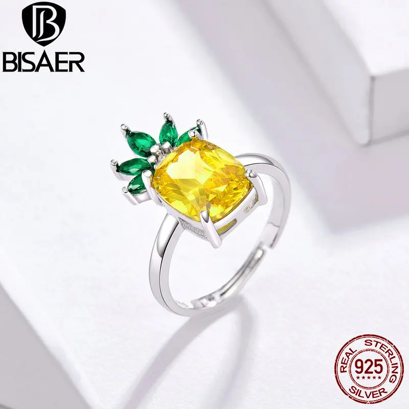 BISAER Летняя коллекция 925 пробы Серебряное кольцо в форме ананаса для женщин циркониевое женское серебряное ювелирное изделие Anel EFR037