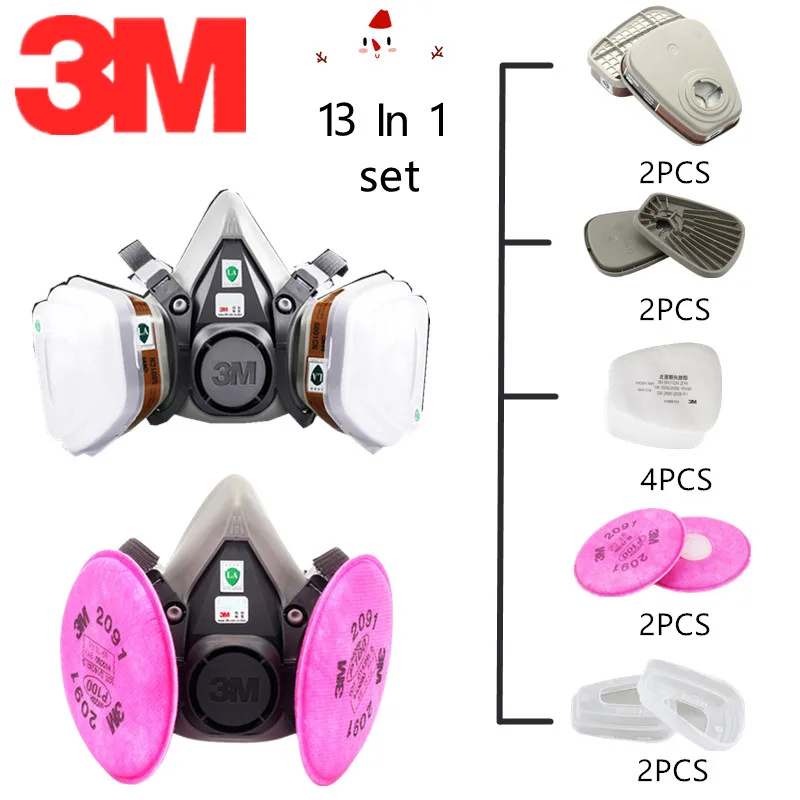 

13 In 1 3M 6200 Gas Mask Respirator 6001 Industrial Carbon Cartridges Filters Safety Work Paint Spray Pesticide Respirator