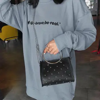 

Mini Shoulder Bag Strap Women Leather Handbags Crossbody bags for women Casual Purse Rivets Chain Round Ring Messenger Bag Z60