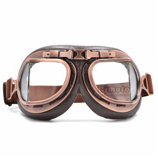 GT-012 мотокросс шлем очки с прозрачными стеклами Винтаж Медь скутер пилот байкер кожа для Кафе Racer Байк - Цвет: Clear Lens