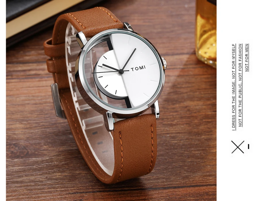 Translucent Unisex Quartz Watch Waterproof Leather Wristwatch Round Square Dials Watches Ultra Thin Minimalist Relogio Masculino