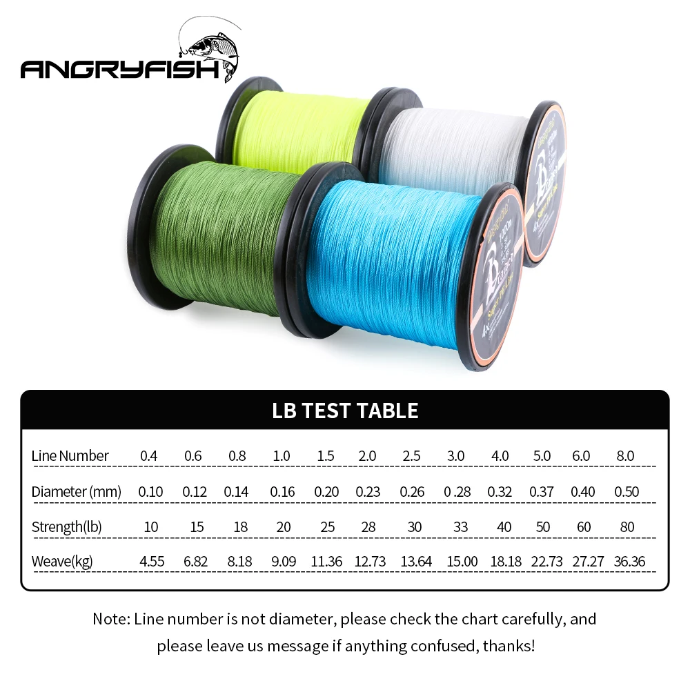 Angryfish Wholesale 1000m 4x Braided Fishing Line 8 Colors Super