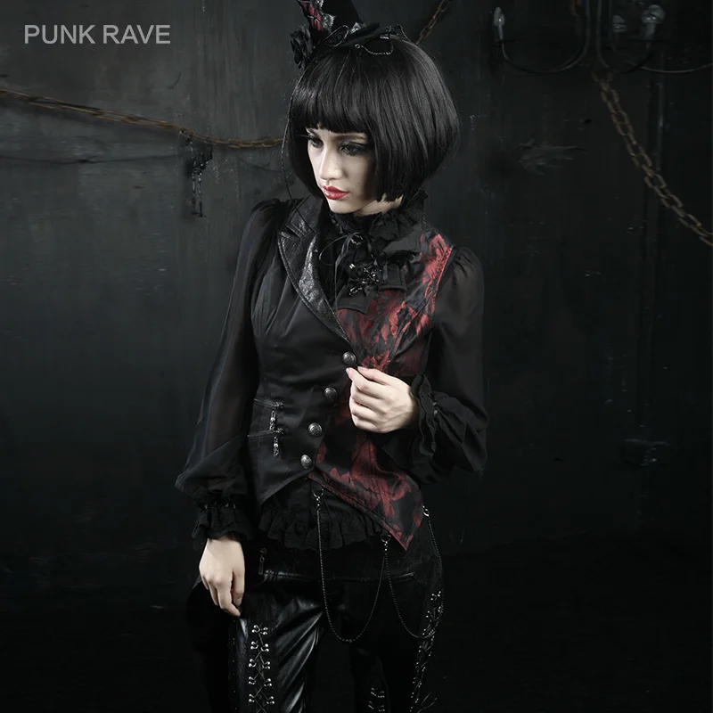 

PUNK RAVE Women's Gothic Printing Visual Kei Vest Rock Fashion Bandage Dovetail Vampire Party Club Halloween Women Vest