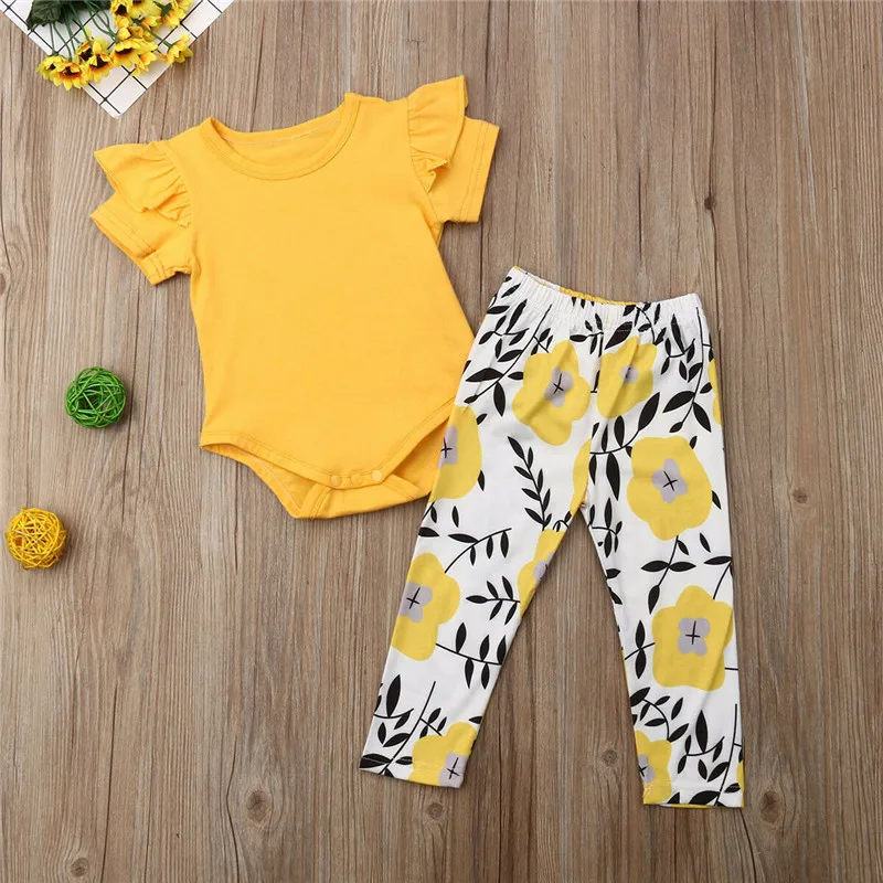 

newborn clothes Summer Outfits 2pcs Short Sleeve Bodysuit Long Pant Toddler Kids Baby Girl Romper Floral Pants Clothes Set