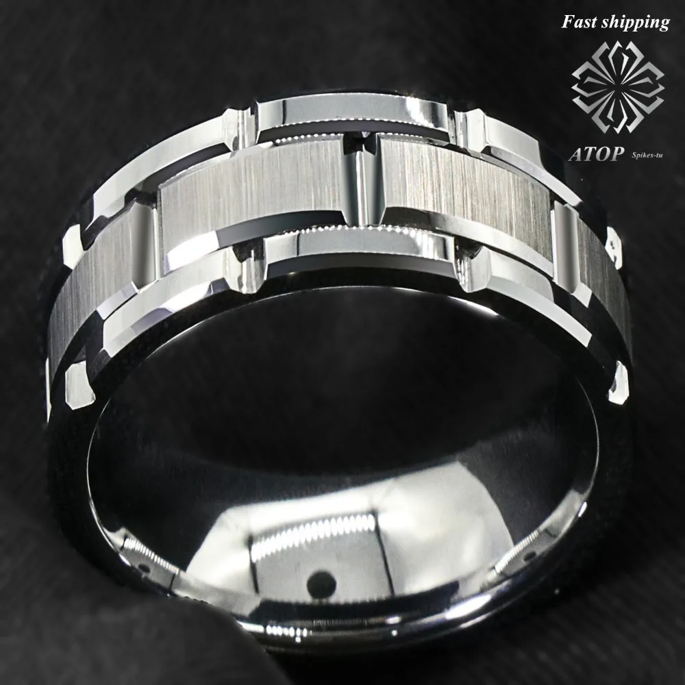 8mm ATOP Men's Tungsten Carbide Ring Silver Wedding Band Brick Pattern Size 6-13