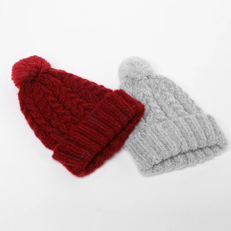 

Female Knitted Beanies Skullies Hat Winter Autumn Handmade Hairball Warm Ladies Beanie Cap Women Fashion Pure Color Hats H7088