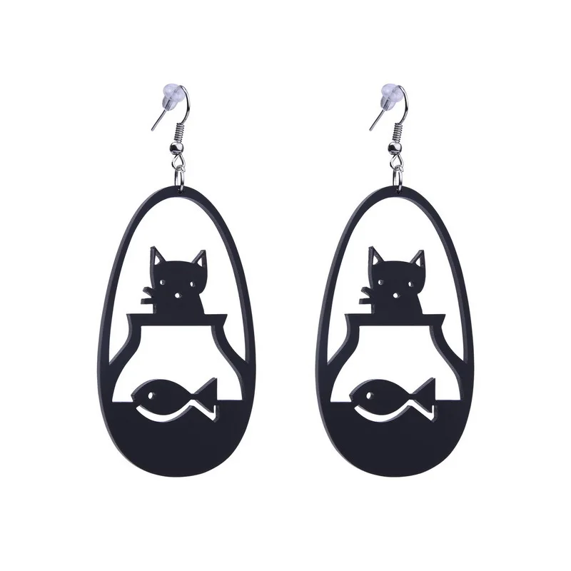 Модный чёрный акриловый кошачий вид серьги-капли в форме птицы котенка кота с серьги-рыбки для женщин девушек вечерние ювелирные изделия геометрические