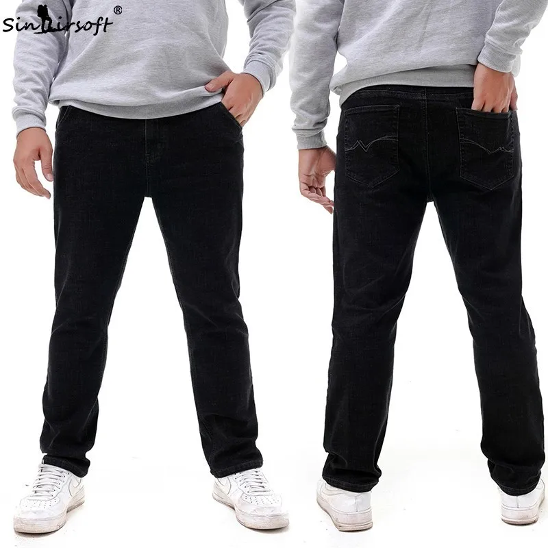 

Large Size Stretch Full Length Pants Men Straight Soild Denim Jeans Trousers Male Skinny Soft Sweatpants Plus Size 36-52 Summer