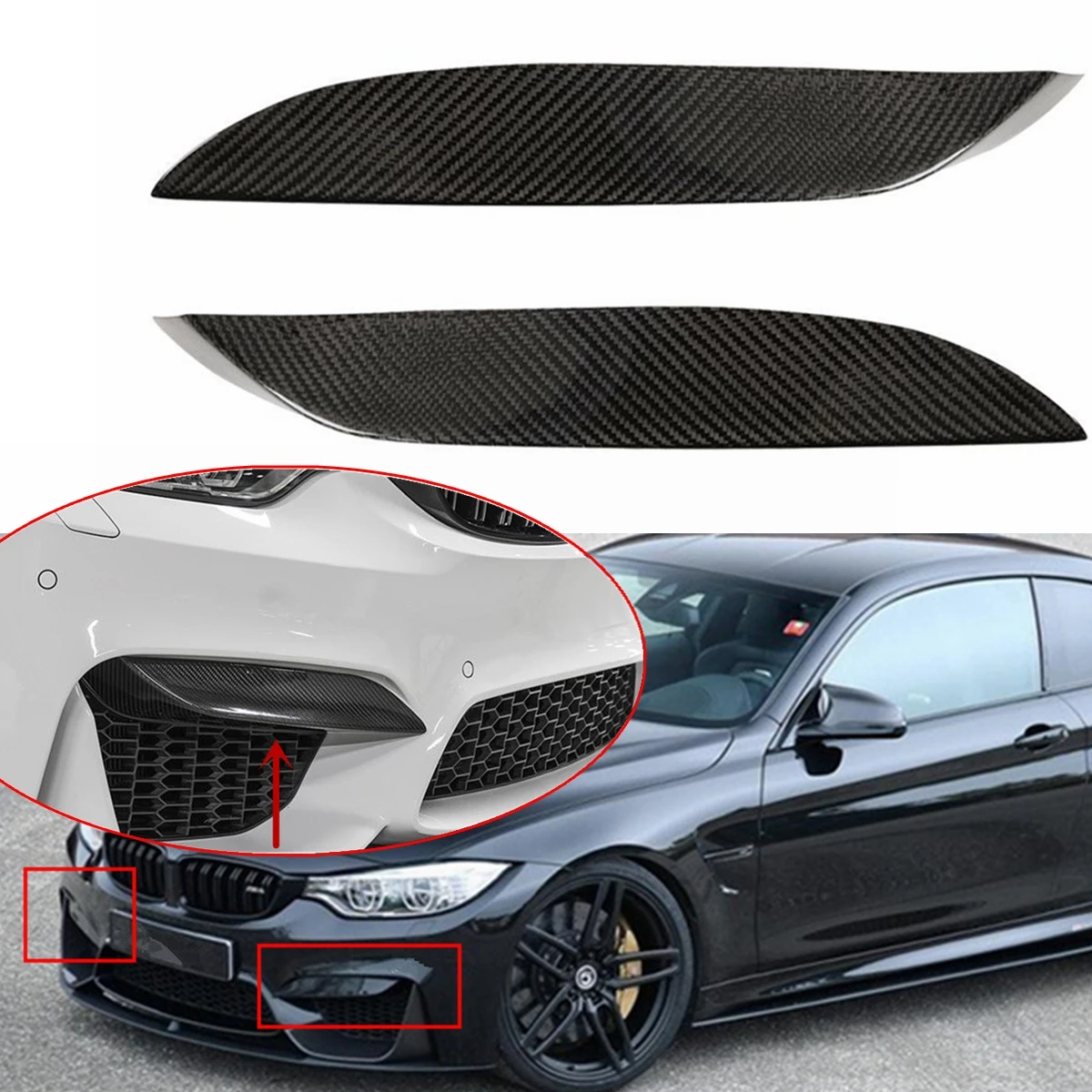 Universal Car Real Carbon Fiber Front Bumper Fins Decoration Canards
