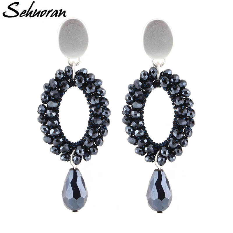 

Sehuoran Drop Earrings For Women Big Earrings Long Earrings Vintage Bohemian New Designer Faceted Beads Handmade Crystal Earring
