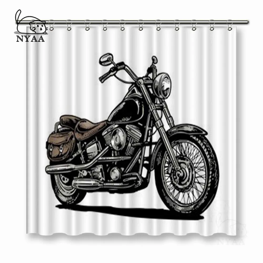

NYAA Motorcycle Shower Curtains Engraving Style Waterproof Polyester Fabric Bathroom Curtains For Home Decor