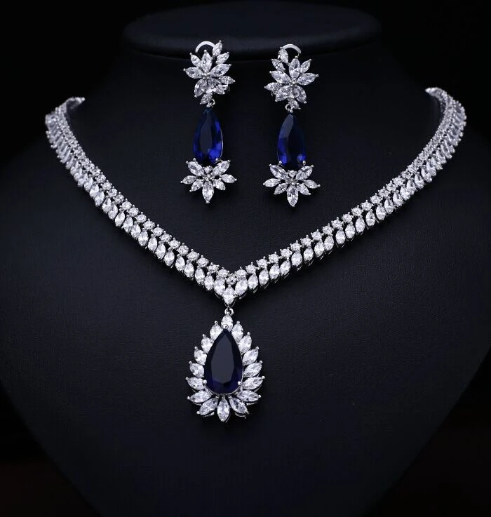 

bule color Fashion AAA Cubic Zircon Jewelry Sets ,Earrings /Necklace,Promotion,Nickel Free, Factory price
