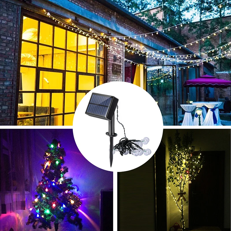 

Christmas tree LED Crystal Ball Solar Powered String lights Fairy Lights for Outdoor new years Garden micro port Rechargeable