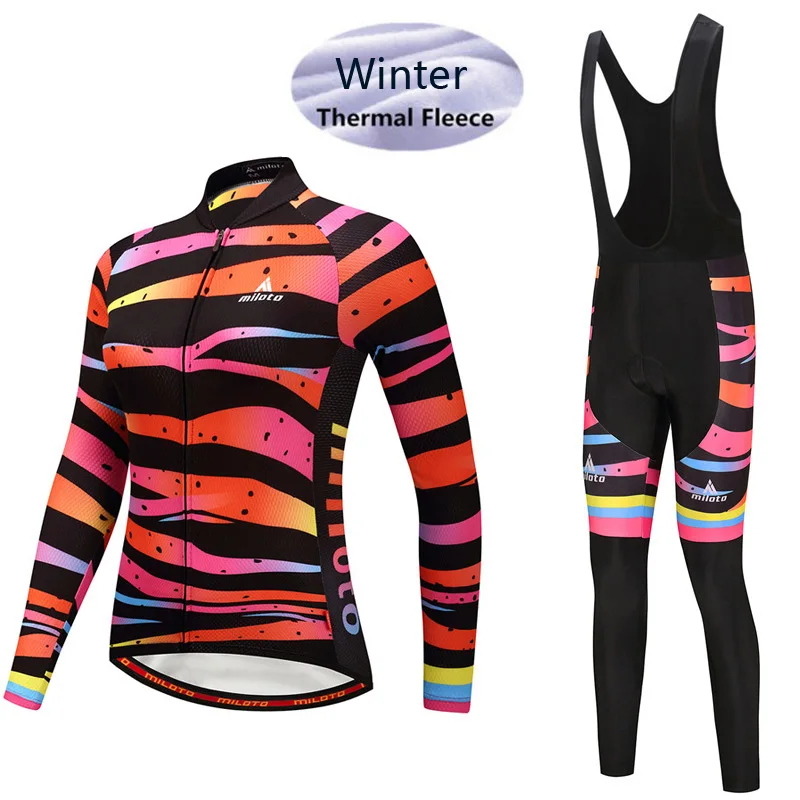 MILOTO, Зимняя Теплая Флисовая велосипедная одежда, Женский комплект с длинным рукавом для велоспорта, Джерси для горного велосипеда, одежда для велоспорта