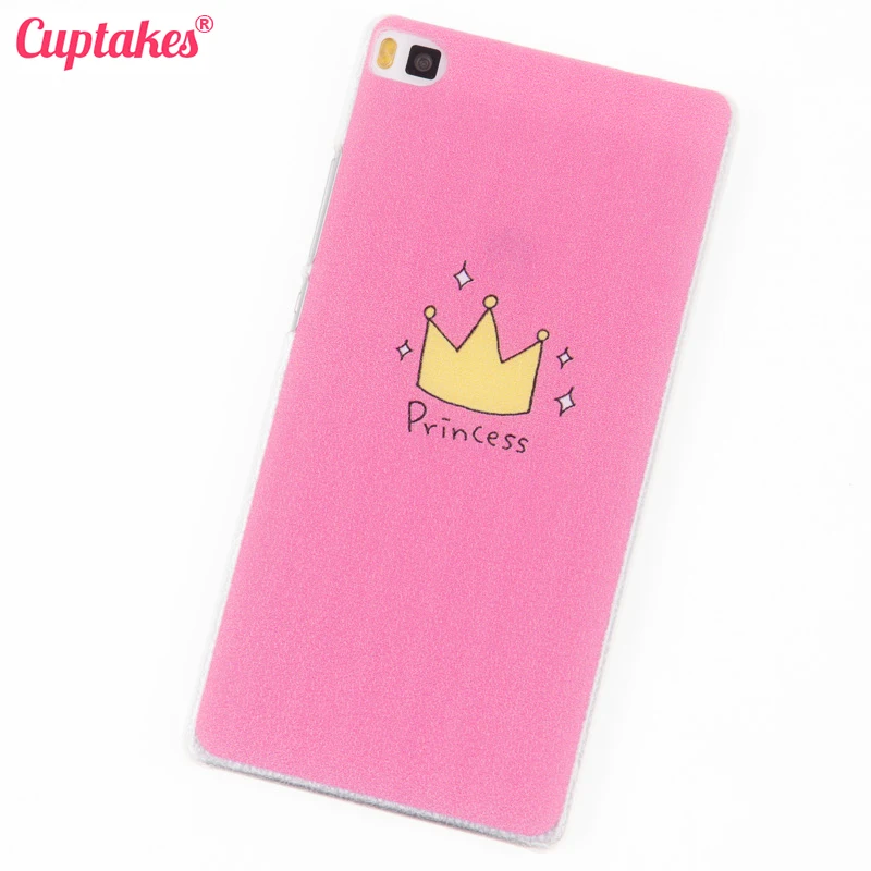 Cuptakes Transparent Hard Case for Huawei Ascend P8 Cover 5.2 luxury black Brand coque Pink Princess Phone Cases Cute Girl |