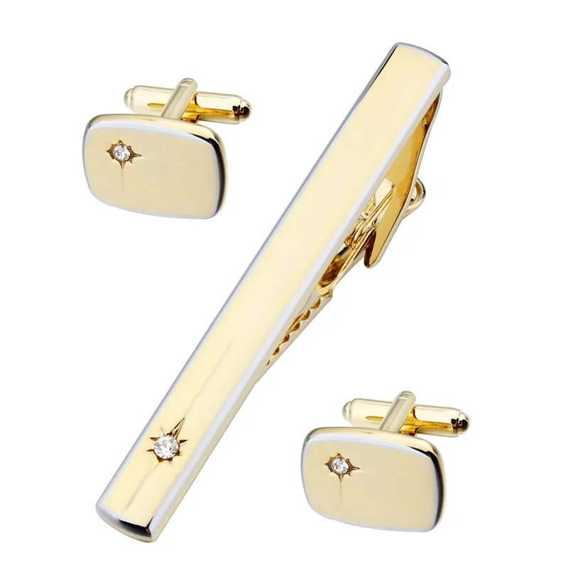 HAWSON Jewelry Mens Shirt Golden Tie Pin and Cufflink Set with White