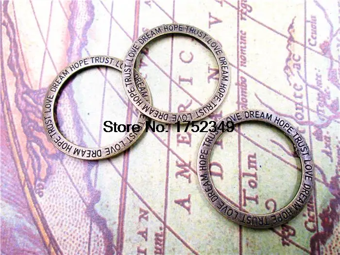 

Кольцо Подвеска из античной бронзы «Hope.Trust.Love.Dream», 36 мм, 10 шт.