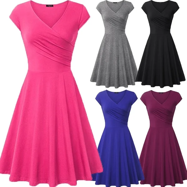 

Sexy Slim Fit Sexy Elegant Women Dress Plus Size Solid Color Fit and Flare Dress