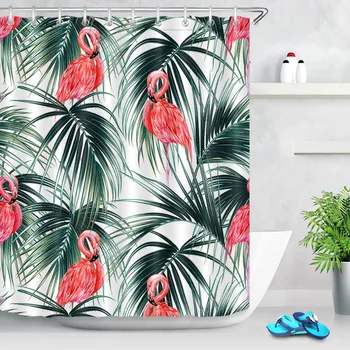 

Tropical Palm Leaves Pink Flamingo Botanical Jungle Leaf Shower Curtains Waterproof Bathroom Curtain Fabric For Bathtub Decor