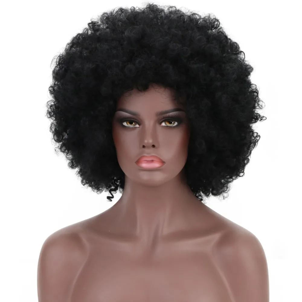 18 "афро кудрявый парик натуральный черные синтетические волосы Косплэй искусственные накладные волосы 150 Плотность парики Реми для черный