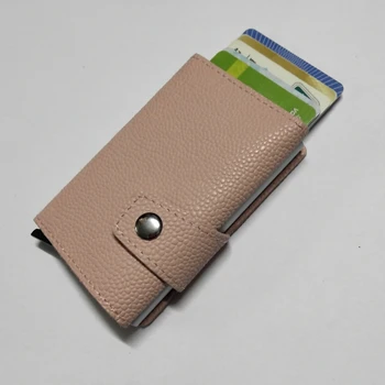 

Arrival New Aluminum Alloy Box Slide Card Holders for Women Men Genuine Leather RFID Blocking Mini Wallets Credit Card Purse