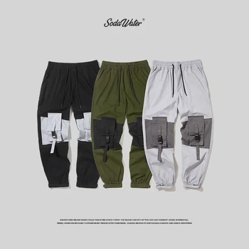 

SODA WATER Men 2019 AW New Arrivals Streetwear Patchwork Cargo Pants Men Loose Drawstring Jogger Pants Casual Trousers 93301W