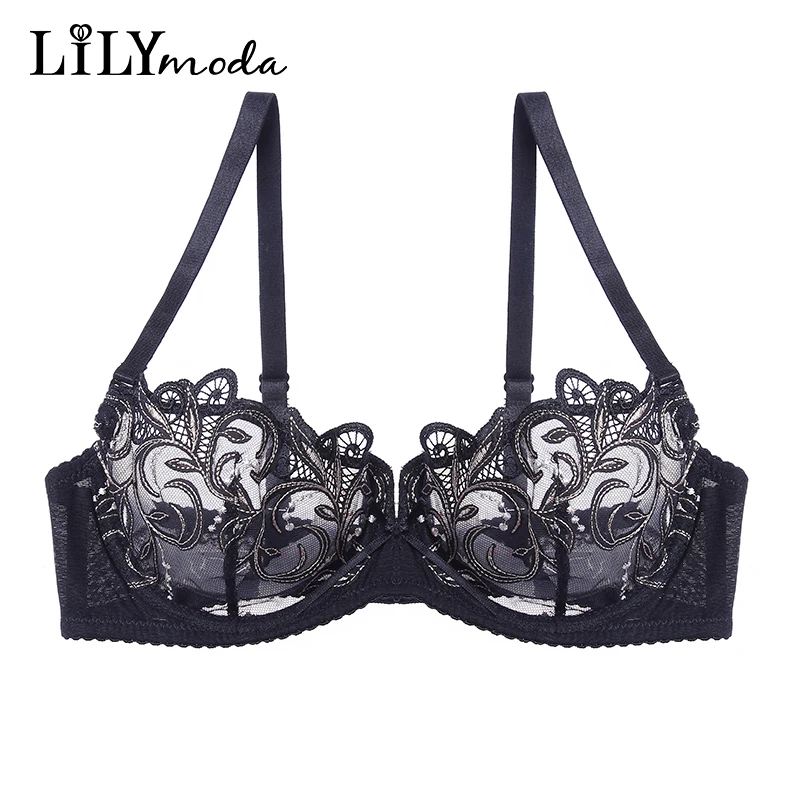 

New Sexy Summer Ultra-thin Bra For Women Demi Cup Transparent Lace Embroidery Lingerie Underwire Female Brassiere Soft Underwear