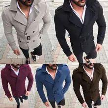 Abrigo de lana para hombre, chaquetas de invierno Vintage Reefer 2018, otoño invierno nuevo, fajas sólidas con doble botonadura, abrigo ajustado S-XL