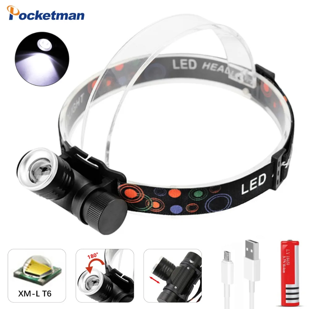 Налобный фонарь T6 светодиодный супер яркий 3 лм зарядка USB 18650|Налобные LED-фонари| |