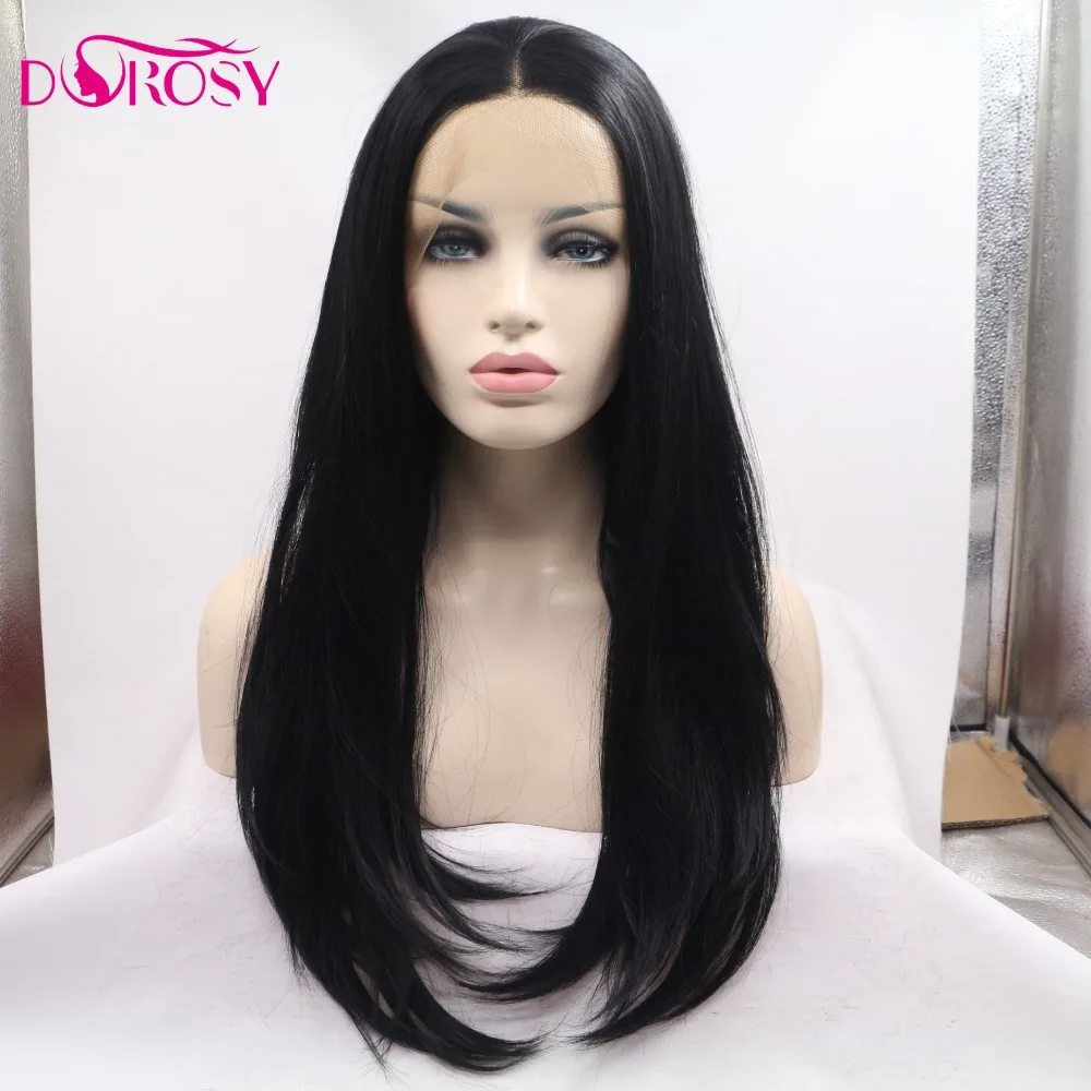 

DOROSY HAIR Synthetic Lace Front Wig Glueless Long Fiber Natural Black Straight Fully Wigs Heat Resistant Middle Part For Women