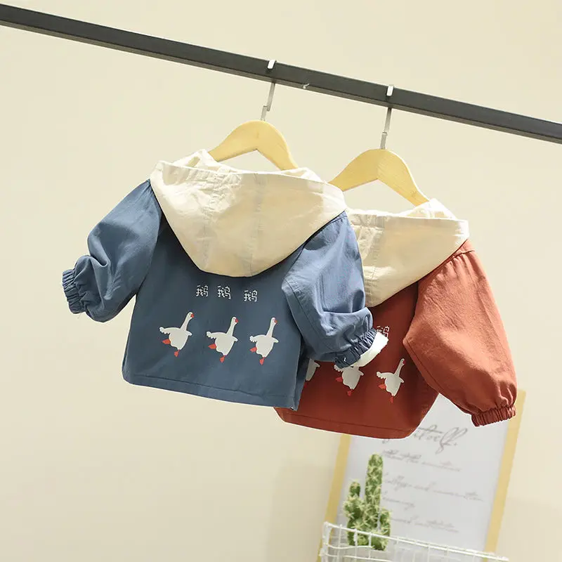 

Boys jacket spring 2019 children's Korean ocean zipper baby thin jacket 1-5 years old Fashion Hooded cartoon printed trench coat