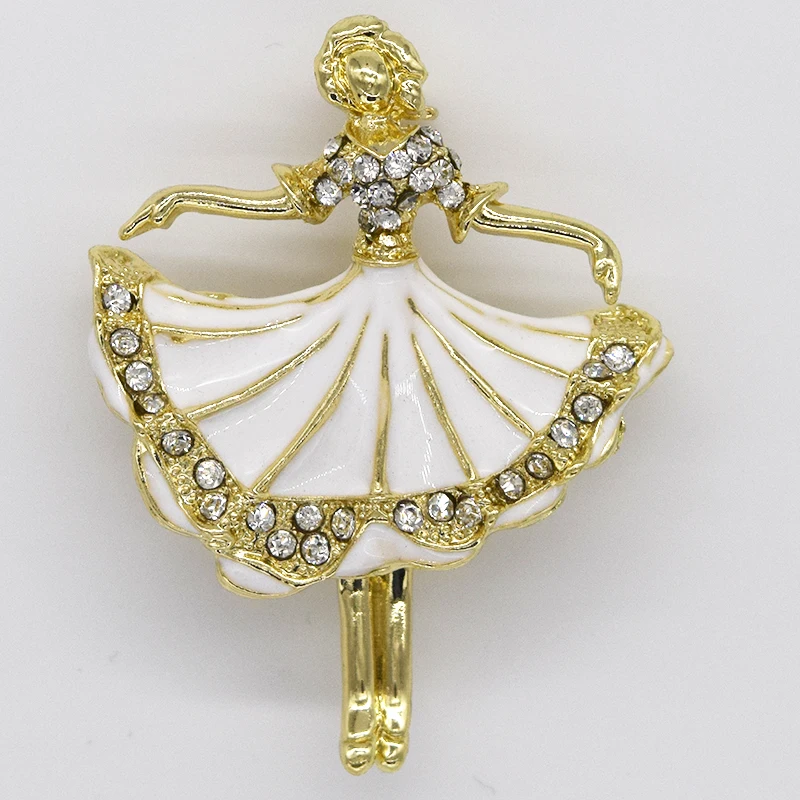 12pcs/lot Wholesale Fashion Brooch Rhinestone Enamel Ballerina Girl Pin