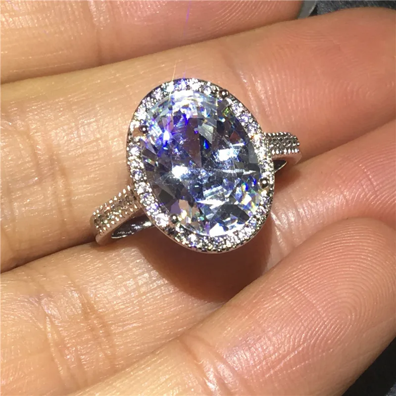 Кольцо Solitaire Promise Большой Циркон 925 Серебряное обручальное кольцо для женщин Свадебные модные украшения для пальцев