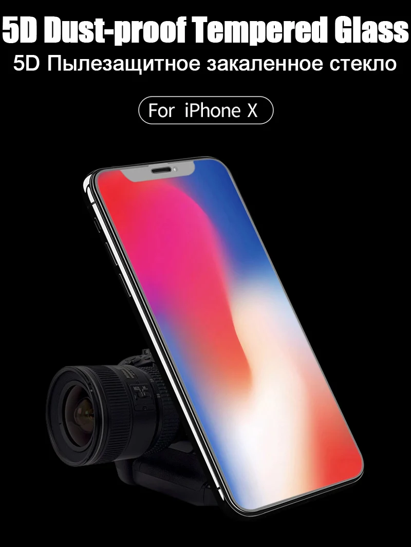 TOMKAS 5D Glass For iPhone X Screen Protector Film Curved Edge Full Cover Dust Proof For Apple iPhone X 10 Screen Protector