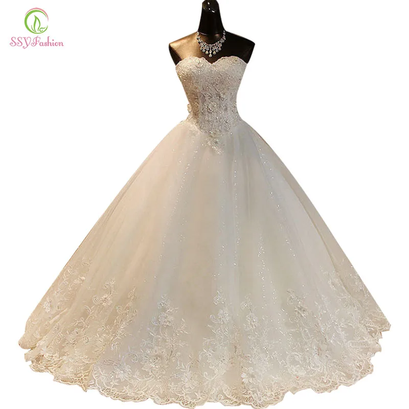 Vestido De Noiva SSYFashion белое сексуальное платье принцессы без бретелек рукавов красивое