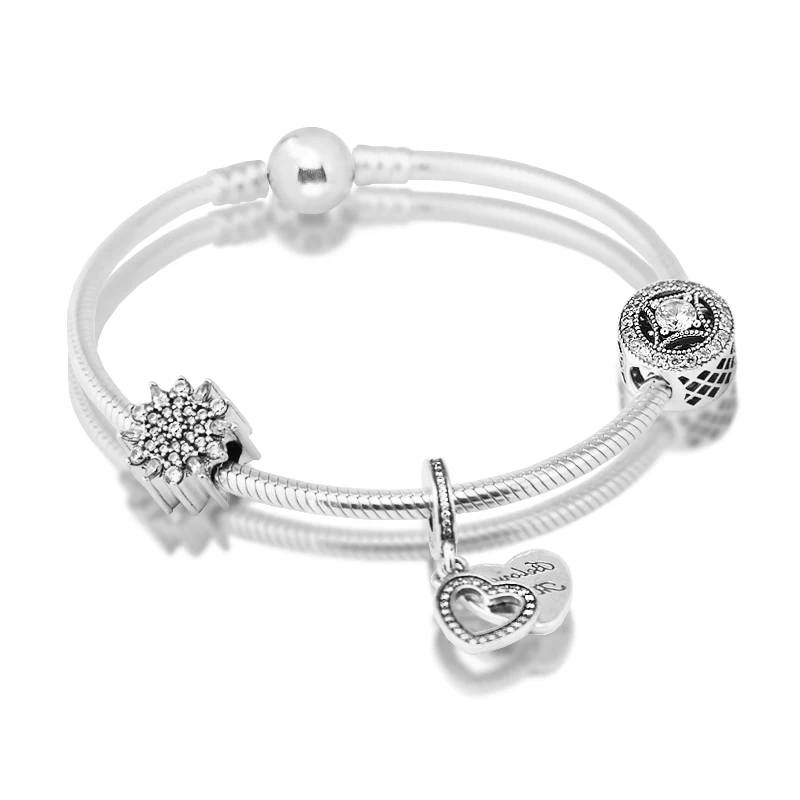 

Round Clasp Bracelets With 3pcs Beads 100% 925 Sterling Silver Dangle CZ Charm for Women DIY Fine Jewelry Making Free Shipping