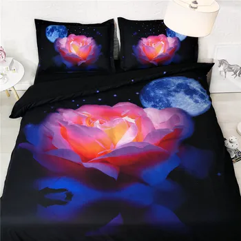 

3D Flower Bed and Bedding Set Microfiber Bedding fadeless Comforter Duvet Cover Set Queen Bedclothes for Adults Bed