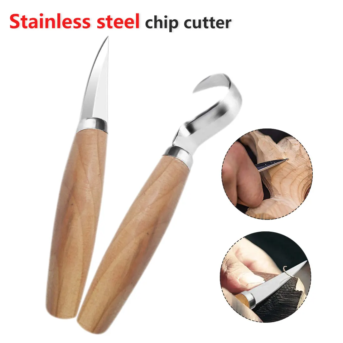 

New 2pcs/set Stainless Steel Woodcarving Cutter Woodwork Sculptural DIY Wood Handle Spoon Carving Knife Woodcut Tools