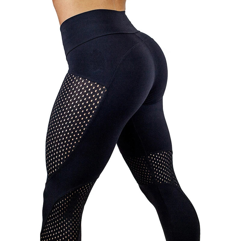 Yoga Pants Running Fitness Sport Pants Black Net Yarn Elastic Waist