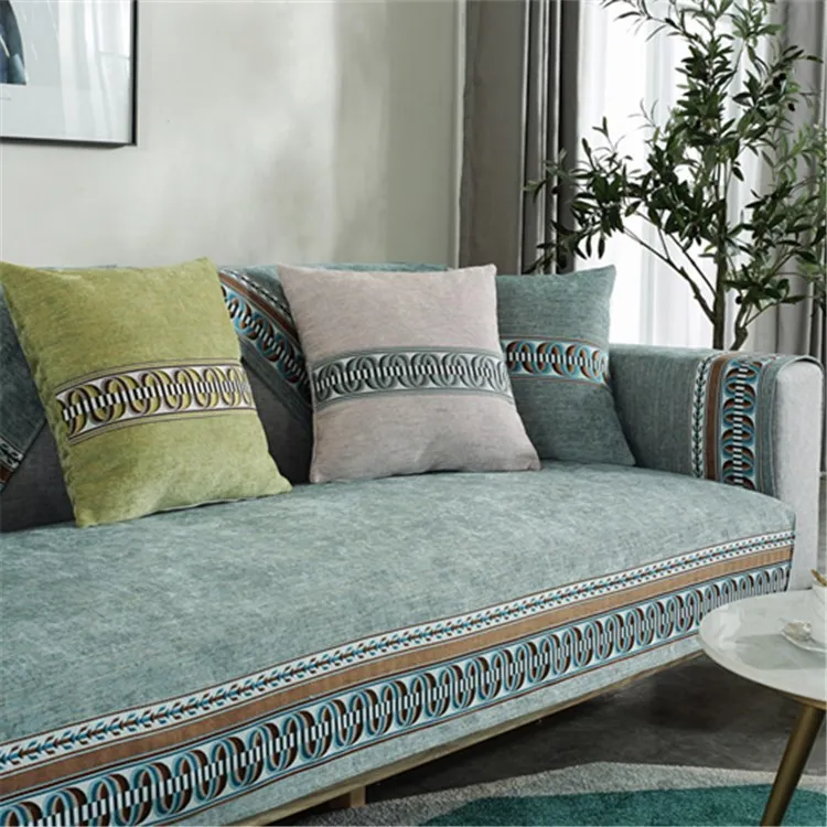 Нескользящий однотонный чехол для дивана с вышивкой, кружевной чехол для дивана для гостиной, диванная подушка, полотенце для поручней - Цвет: B