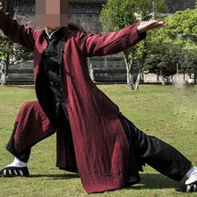 Двусторонний льняной костюм тайцзи унисекс, двухсторонняя Униформа кунг-фу, пальто wudang, халат для боевых искусств, черный, красный, осень и зима