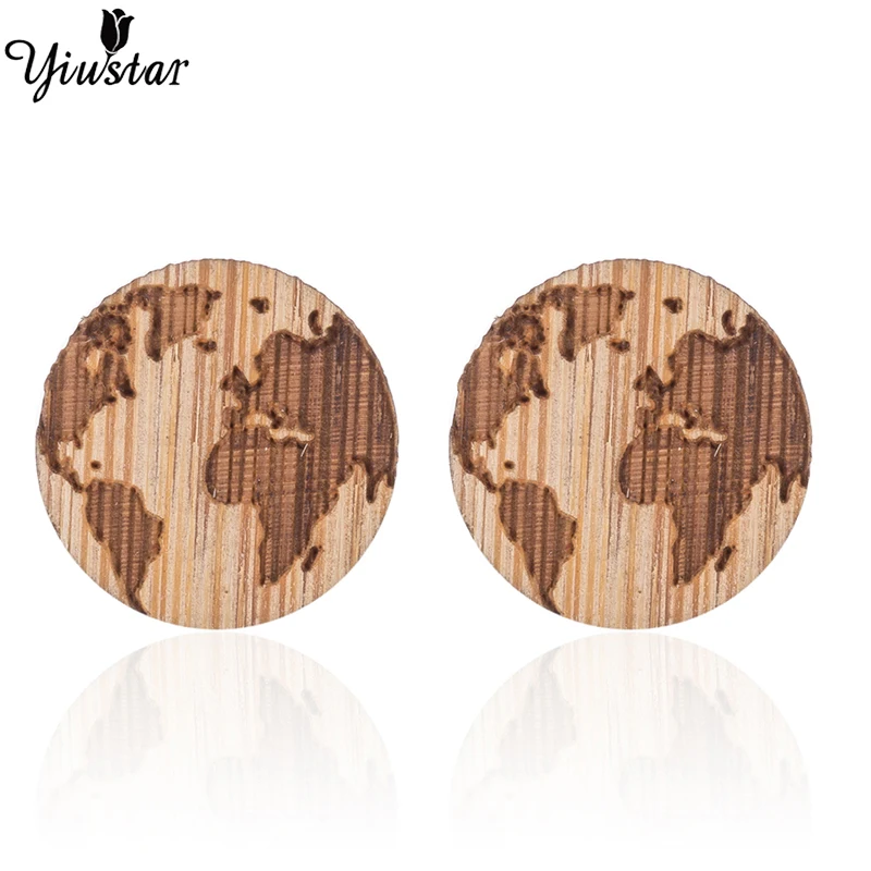 

Yiustar Elegant Charm Colorful Sweet World Map Round Wooden Earrings Charming Cute Earring For Women Girls Family Party Gifts