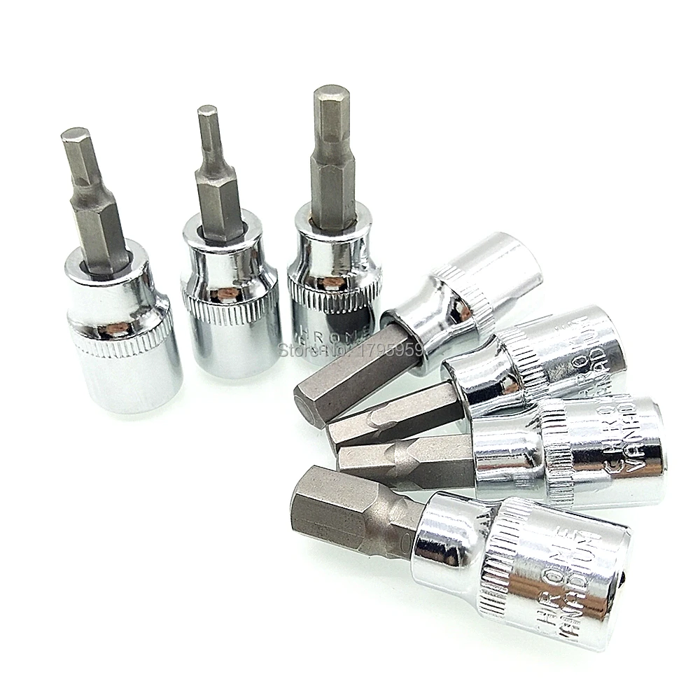 

3/8" Square Impact Driver Hex Bit Socket Screwdriver 7 Piece Set H3 H4 H5 H6 H7 H8 H10 Hex Key Socket Wrench Tools 3mm to 10mm
