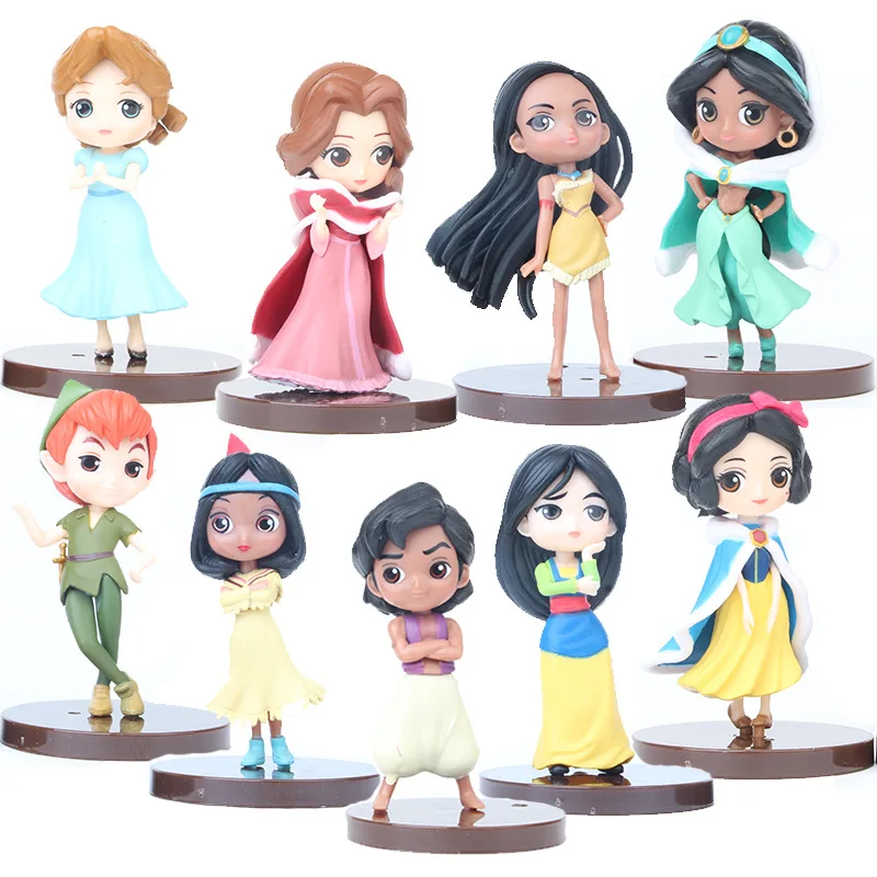 

9pcs/set Princesses Snow White Belle Aladdin Pocahontas Tiger Lily Peter Pan PVC Figures Toys A11