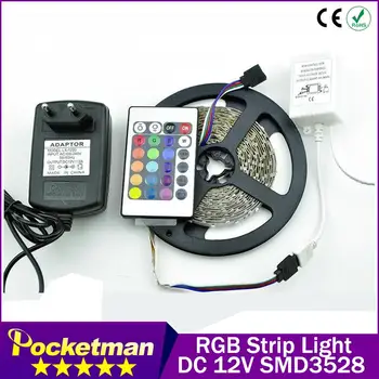 

RGB LED Strip 5M 300Led 3528 SMD 24Key IR Remote Controller 12V 2A Power Adapter Flexible Light Led Tape Home Decoration Lamps