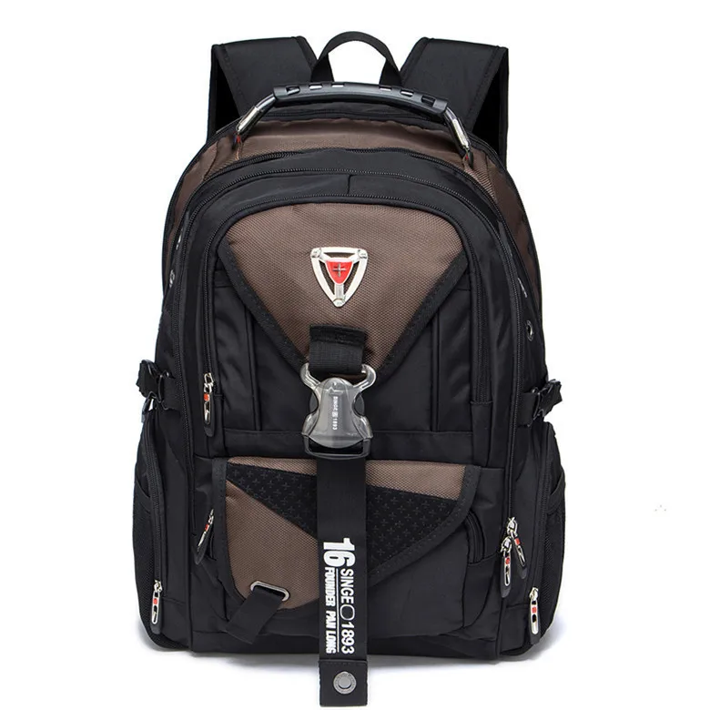 Брендовый Швейцарский рюкзак, мужской водонепроницаемый рюкзак 17 дюймов для ноутбука, черный Оксфорд, деловая дорожная сумка, многофункциональные школьные сумки, mochila - Цвет: Brown