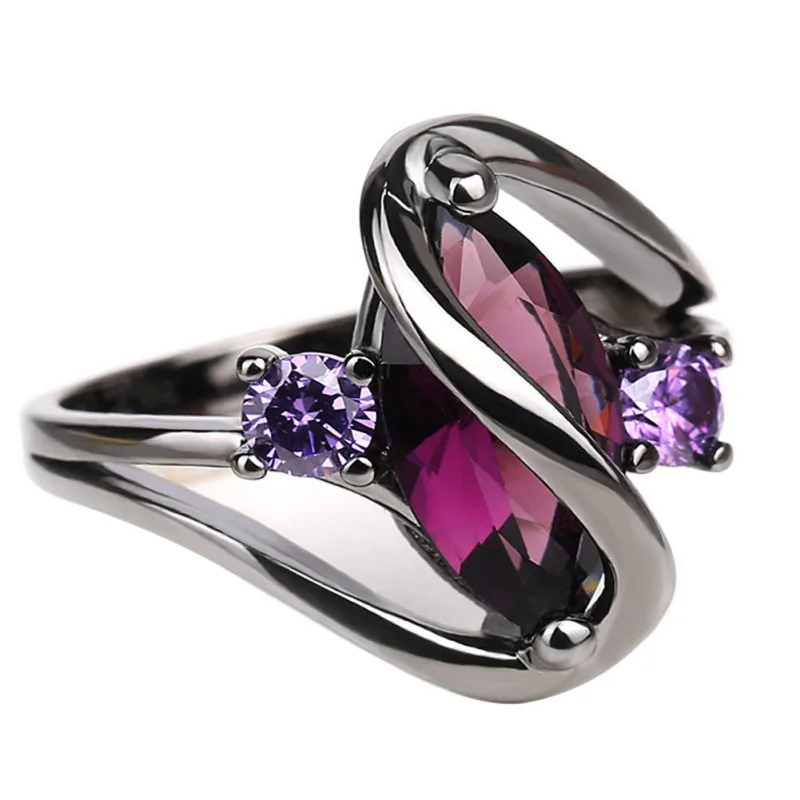 

Hot Fashion Luxury Vintage Purple Zircon CZ Crystal Colorful Rings For Women Wedding engagement Jewelry stainless steel rings