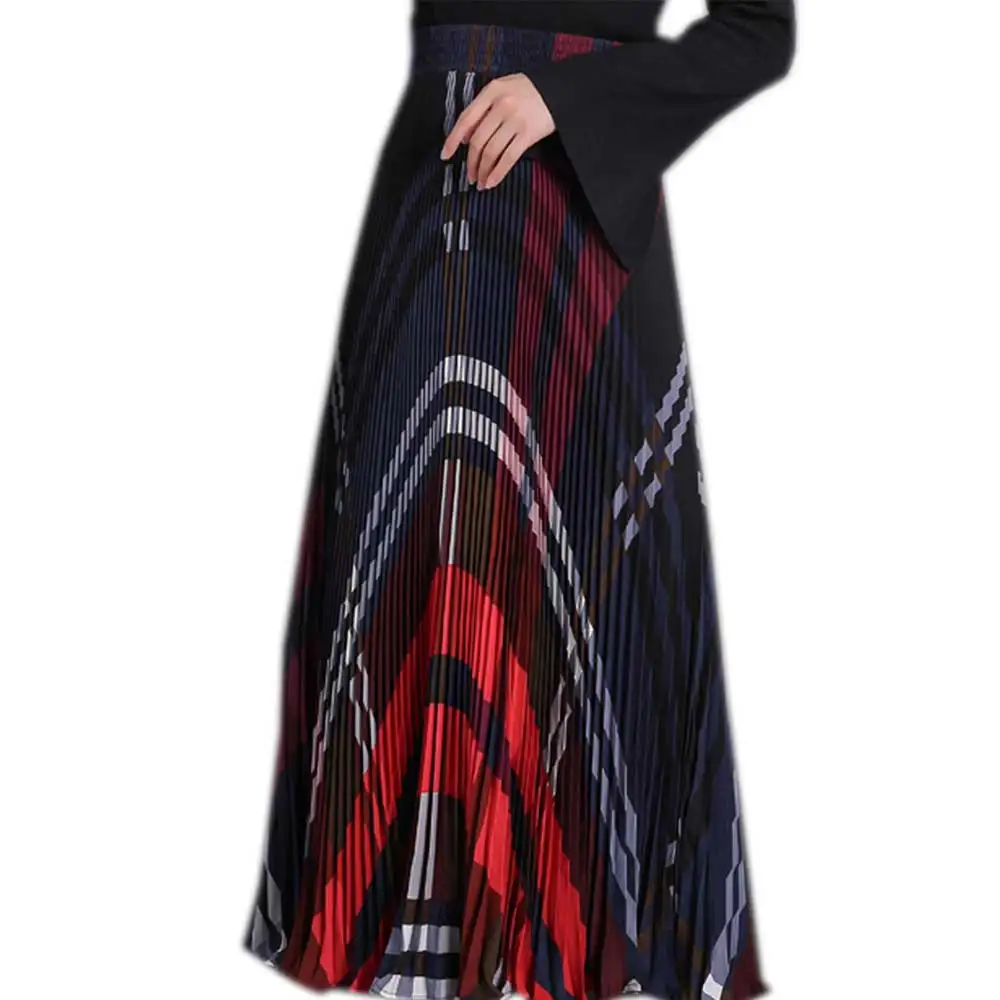 Женская юбка макси в английском стиле с высокой эластичной талией, а-силуэт, клетчатая Летняя Пляжная Праздничная длинная юбка-клеш - Цвет: Темно-серый